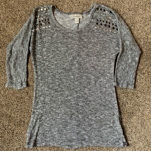 Studded Sleeve Silver Top - Petite Small